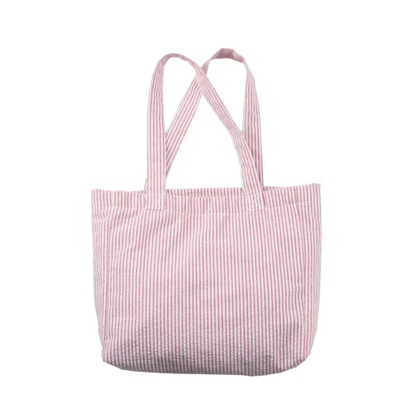 Hot sale seersucker cotton fabric pink shoulder handbags personalized beach cute bag custom new design handbag