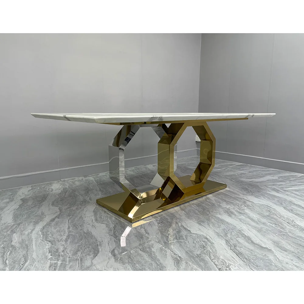 Simple Light Luxury Stainless Steel Marble Dining Tables Modern Dining Table Set