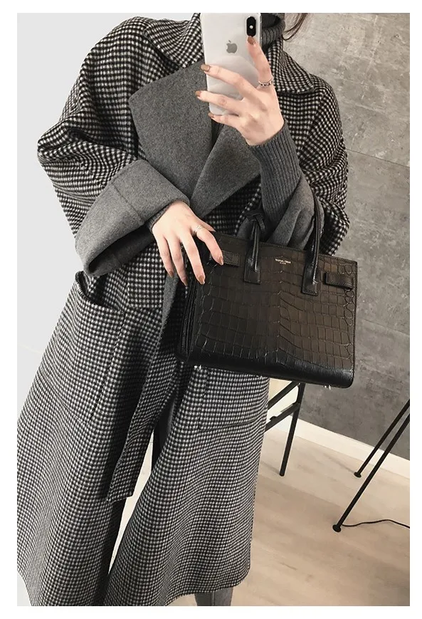 
fashion winter solid ladies plaid double to wear wool coat long coat for women casual temperament elegant women coat 