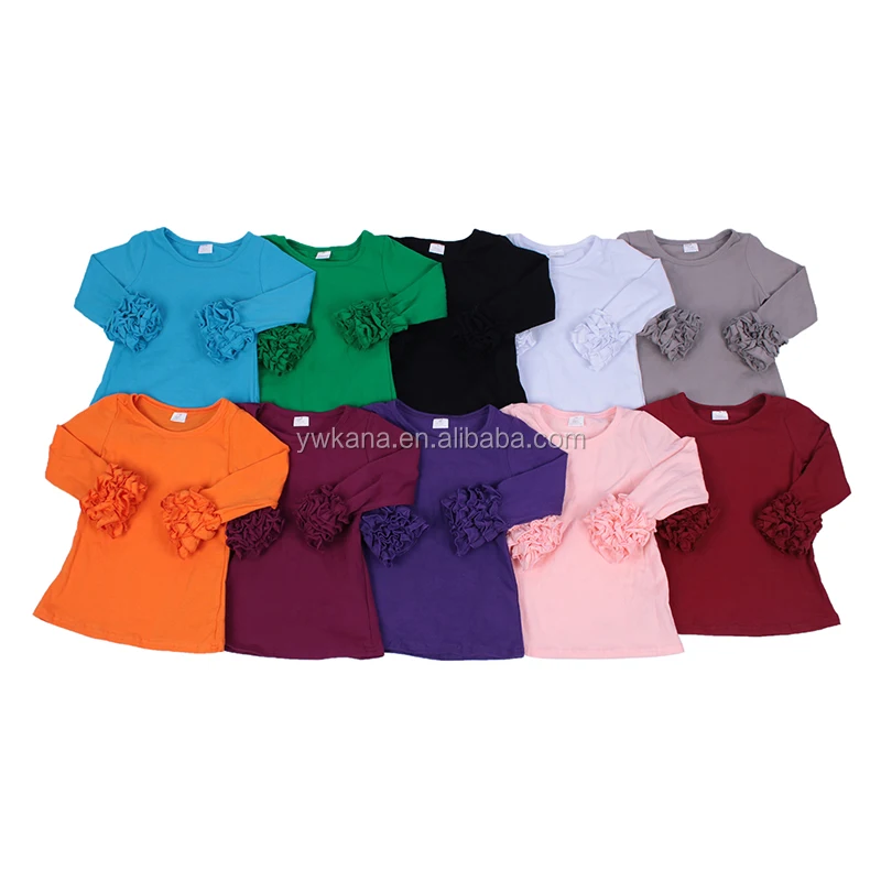 
Wholesale baby cotton clothes boutique top ruffle sleeve shirts solid color girls t shirts 