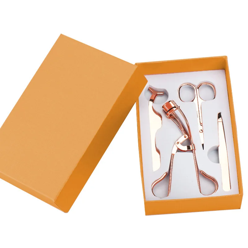 
4 Pcs Eyelash Curler Tweezers Set Private Label Rose Gold Eyelash Applicator Tweezers Eyebrow Clip Kit 