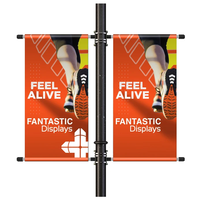 Promotion Custom Printed Logo Outdoor Events Displays Sublimation Campaign Advertising Double Sided PVC Street Light Pole Banner