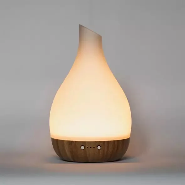
Frosted Glass Vase Shape Natural Bamboo Ultrasonic Warm Light Scent Electric Diffuser 