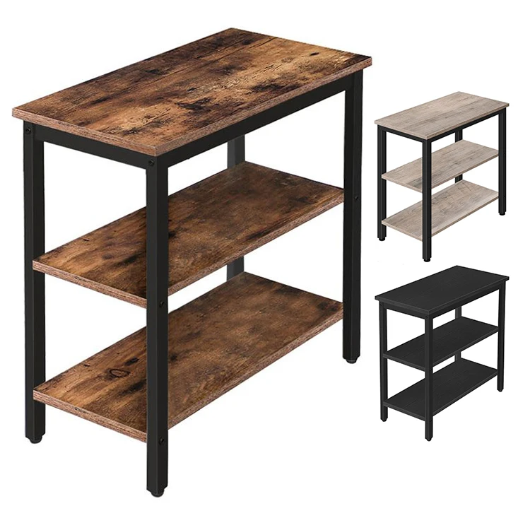 HOOBRO Rustic Narrow Side End Table, 3 Tier Simple Slim Lamp Accent Table with Storage Shelf for Small Spaces for Living Room