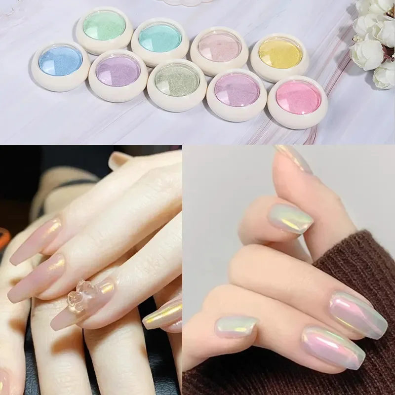 9 Colors Iridescence Solid Powder Nail Metallic Glitter Aurora Mirror Nail Chrome Powders