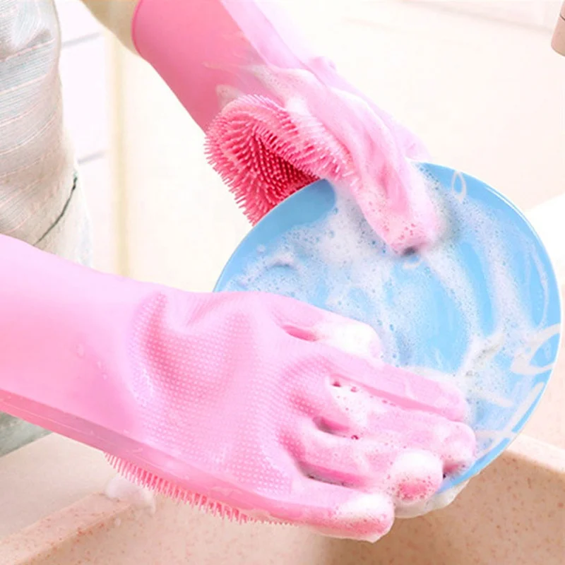 Dishwashing Cleaning Gloves Silicone Rubber Sponge Glove Household Scrubber Kitchen Clean Tools Dropshipping Kitchen
