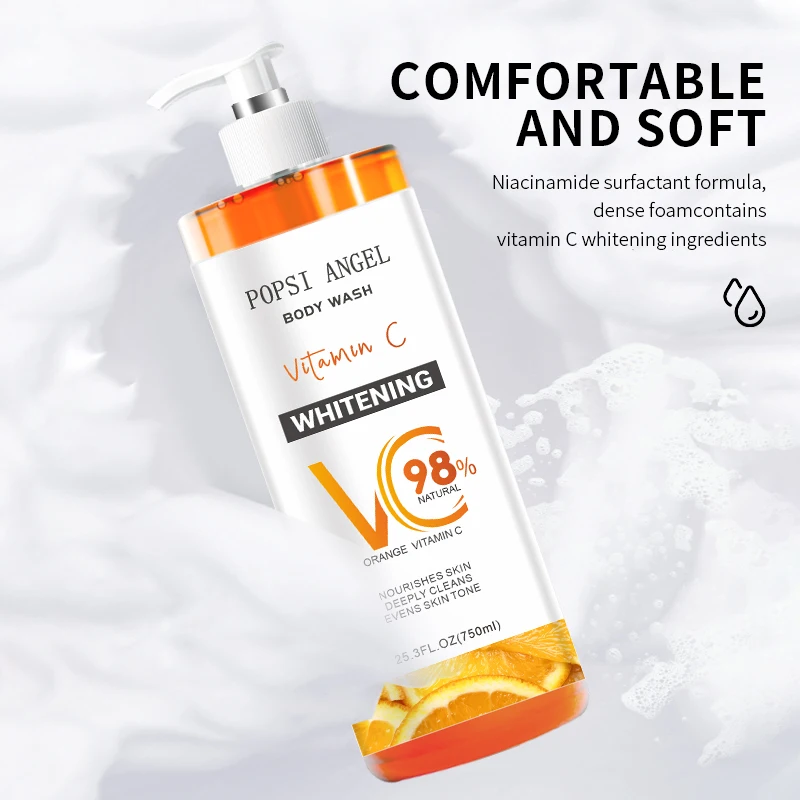 Organic Private Label  Shower gel 750mL Organic Vitamin C Whitening Bath Gel Nourishing Skin Hydrating Body Wash