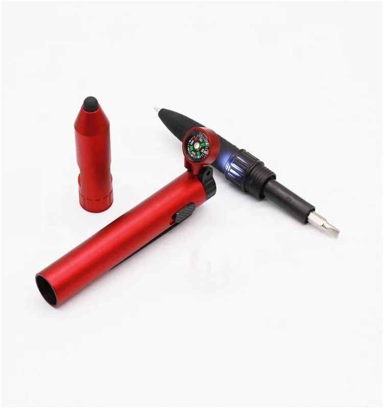 Multi-function 6-in-1 compass led mobile phone holder touch screen screwdriver ballpoint pen