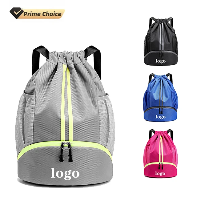 BSCI custom Drawstring Backpack Sports gym bags with print Children Large Size Zipper Water Bottle Mesh Pockets swimming bags