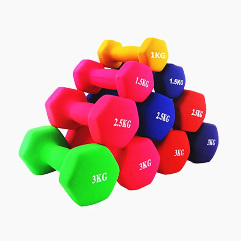 Customized polychrome chloroprene rubber impregnated hexagonal dumbbell gym Hex dumbbells for ladies
