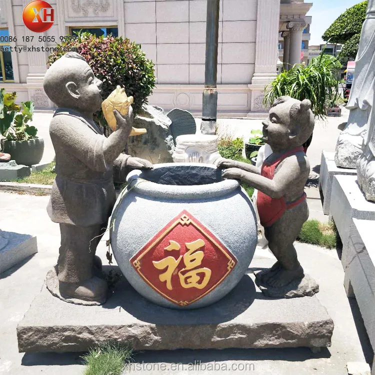 Hot Sale Garden Chinese Lovely Natural Stone Fat Little Boy &Girl Figure Stone Statue Carved And Happy Stone baby Sculptures
