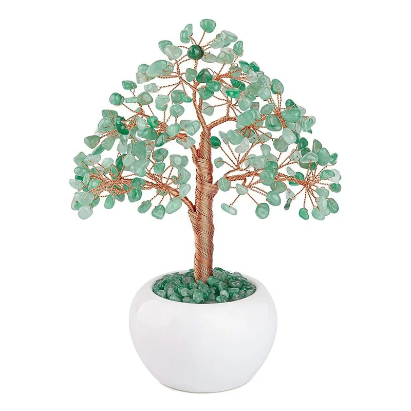 2024 MK High Quality Modern Rose Gold Seven Stones White Ceramic Round Bowl Base Small Tree Decorative Crystal Crafts