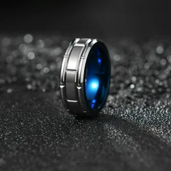 High Quality 8MM Tungsten Steel Band Rings No Fade Blue Frosted Finger Rings For Men Jewelry