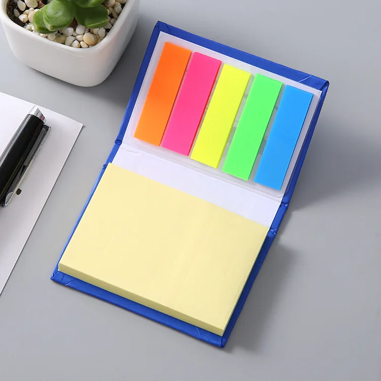 Promotion Stationery Memo Pad Custom Logo Hard Cover Colorful Sticky Note with PET Flag