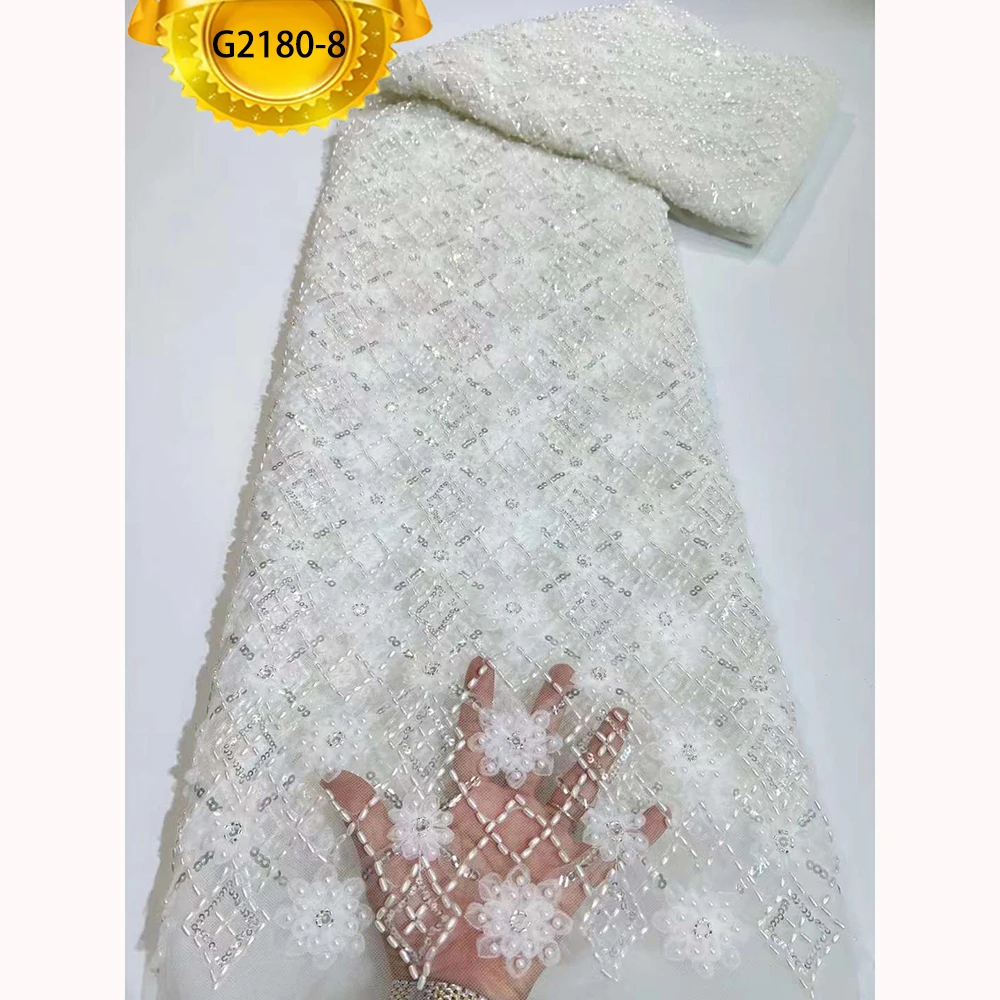 Best Sale High Quality Handmade Beads Nigerian Lace Fabric For Wedding Dress