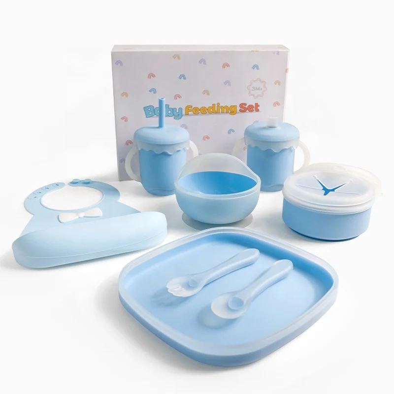 Eco Eat Utensils Grey Pink 10 Pcs 9 Kids Dining Toddlers Children Bowl Silicon Bpa Free Table Silicone Baby Feeding Set For Baby