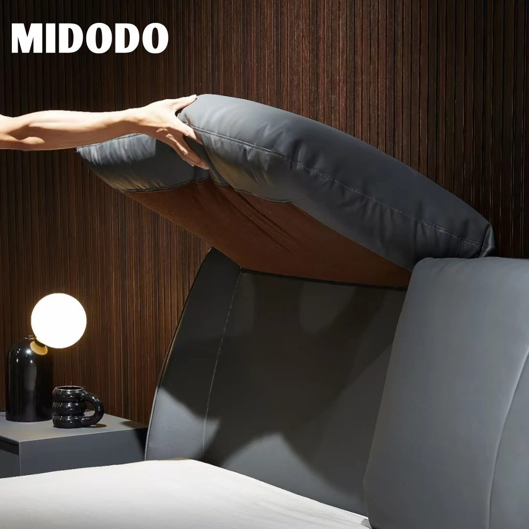 Luxury Bed Modern Design Bedroom Furniture Upholstery Soft King Size Solid Wood Frame Leather Double Beds