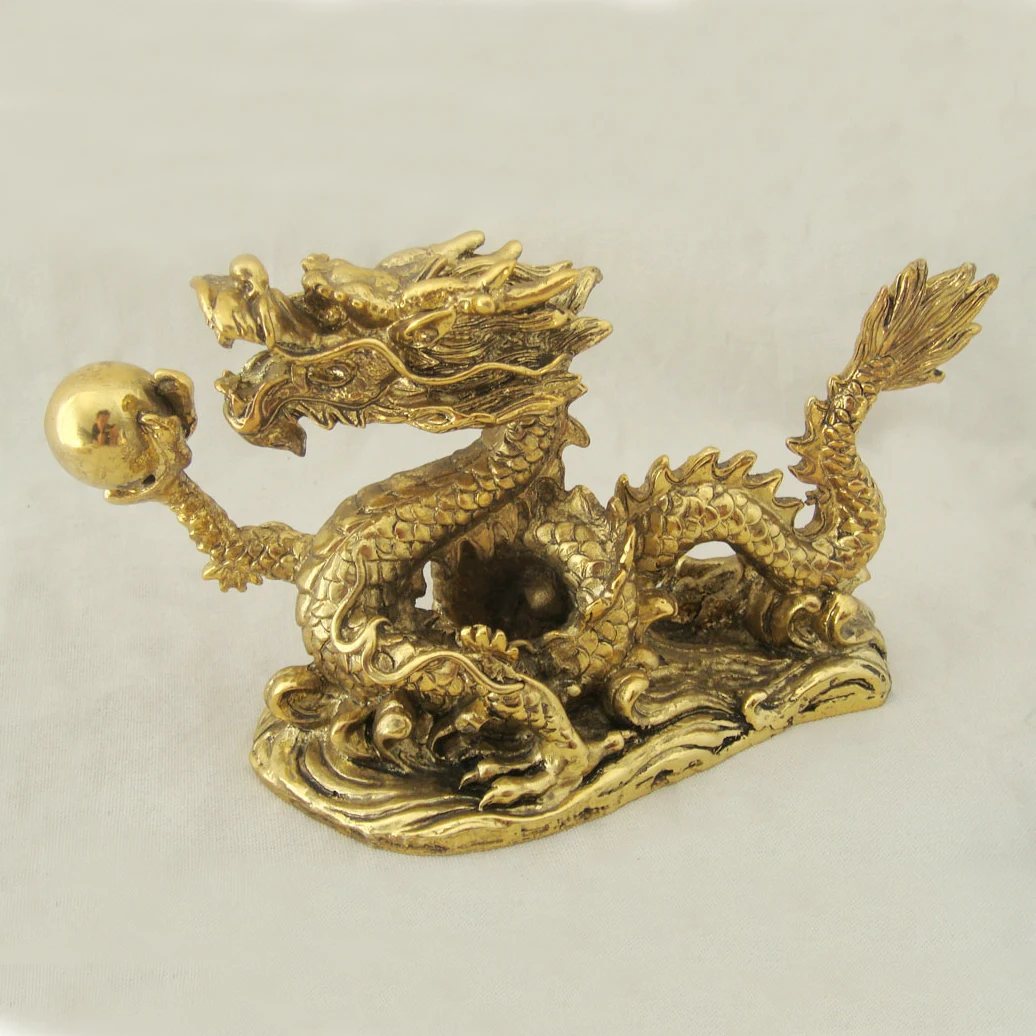 Gold Plating Tabletop Metal Dragon Statue With Oval Bottom Base Hand Embossed Zinc Alloy Dragon Figurines