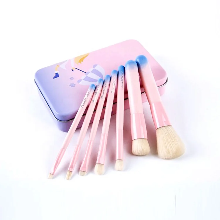 
Hot sale unbreakable iron box 7 pcs pink small makeup brush set wholesale makeup sets 