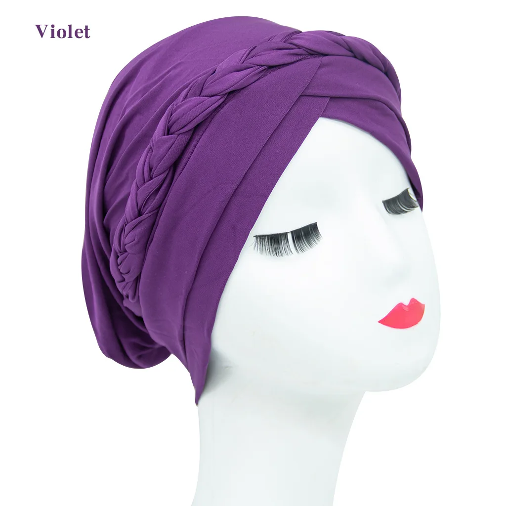 Popular solid color twist braid turban hat Muslim milk silk ethnic hat