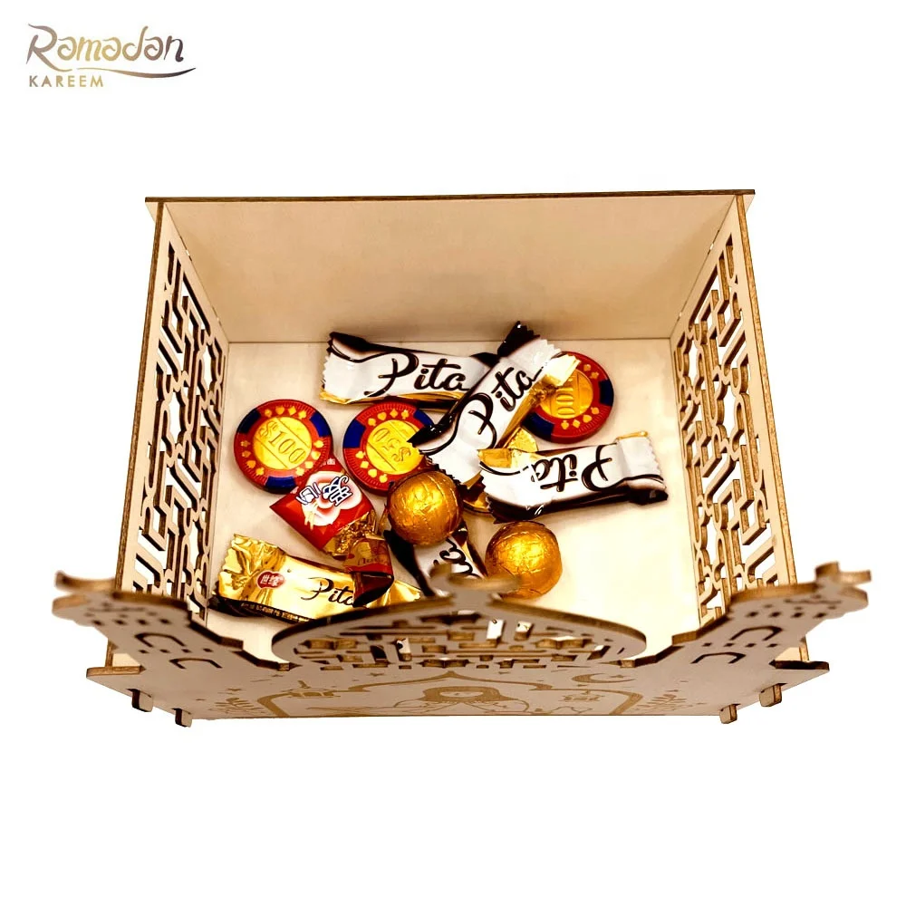 DIY Wooden Eid Mubarak Food Tray Candy Box Ramadan Decoration For Home Ramadan Kareem Muslim Gift Eid Al Adha Muslim Party Decor