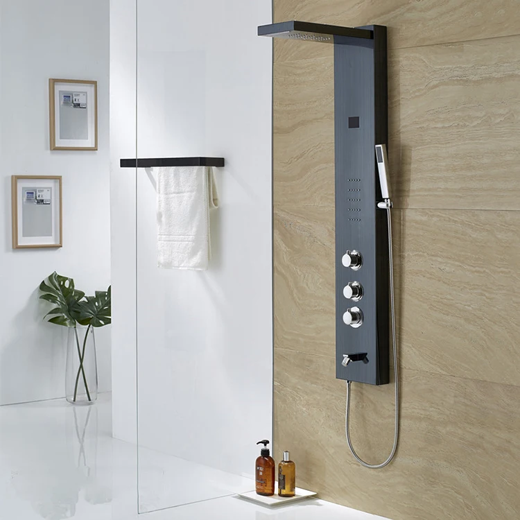 304 Stainless Steel Waterfall Spa Jets Smart Shower Set Nickel Brushed Shower Panel Column Towers