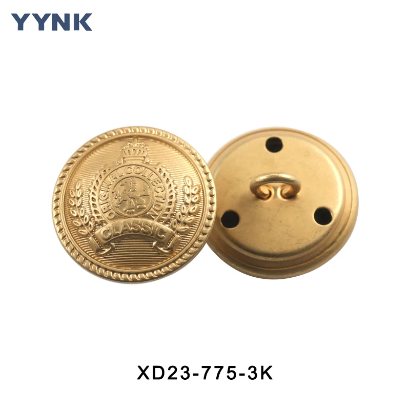 Professional Factory Quality Assurance Custom shape Embossed Gold Brass Shank Button for Uniform Clothing