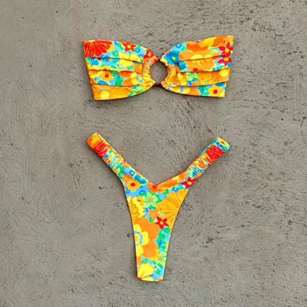 King Mcgreen Star Summer Sexy Beach Wear New Ins Printed Bikini Swimwear Tube Up Thong 2 Pieces Suit Women