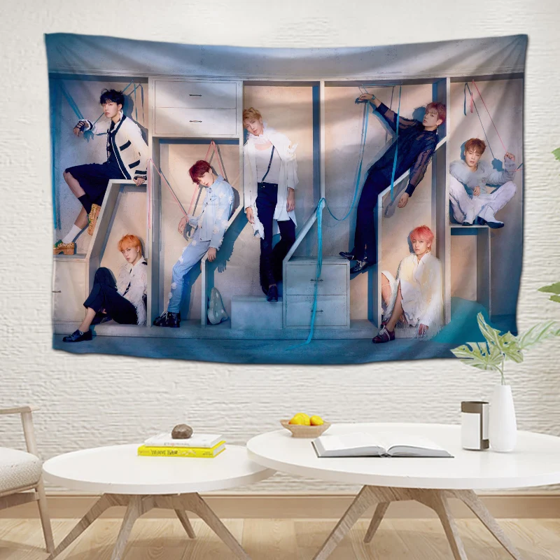 Popular Kpop Printing 1 pieces Korea Handsome Boy bt tapestri Custom Hippie Kpop Tapestry throw blanket art wall hanging