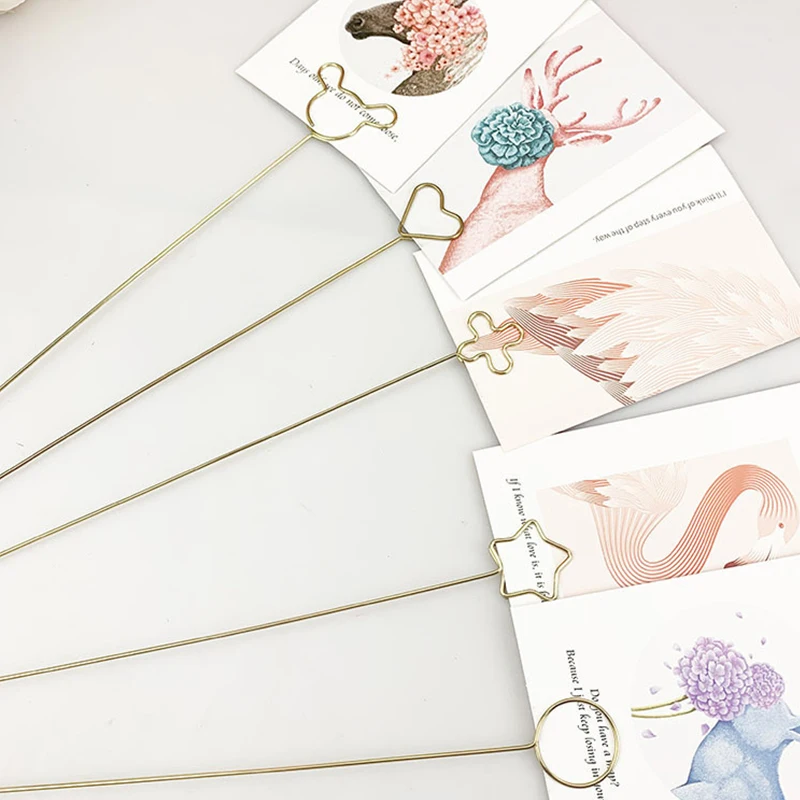 Gold Card Holder Inserting Rod DIY Metal Postcard Clips Party Decorative Korean Style Heart Gilded Flowers Packing