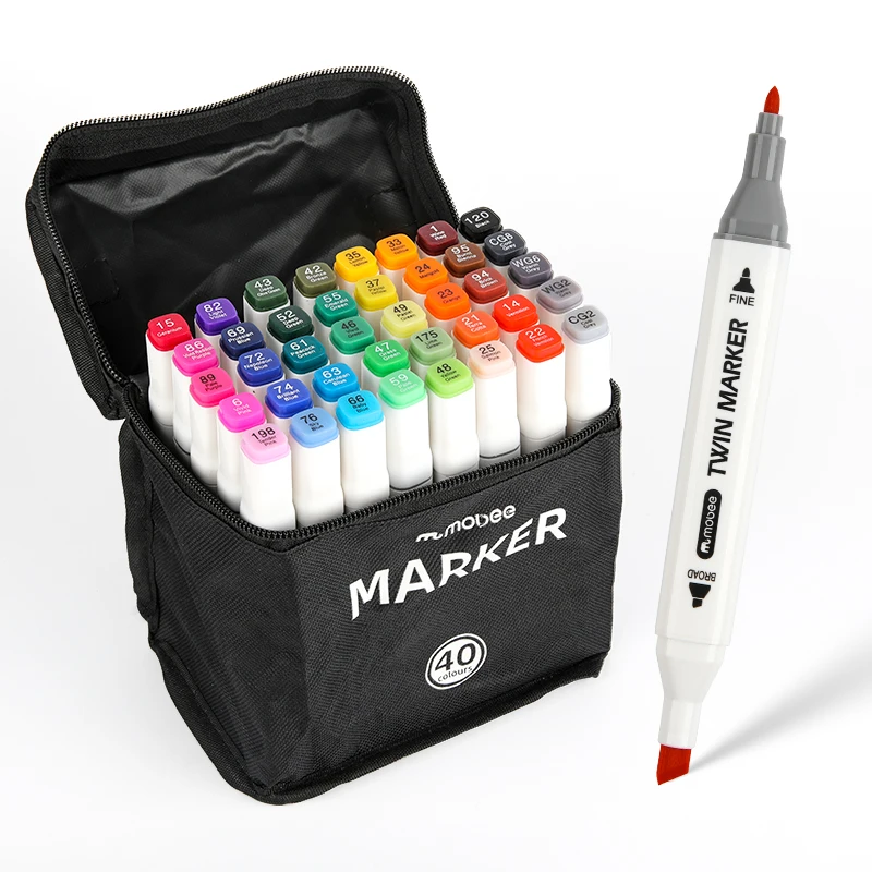 Моби P-1650-40 непрерывный, 40 цветов, квадратная трубка, оптовая продажа, поставка с фабрики, набор маркеров для рисования на спиртовой основе