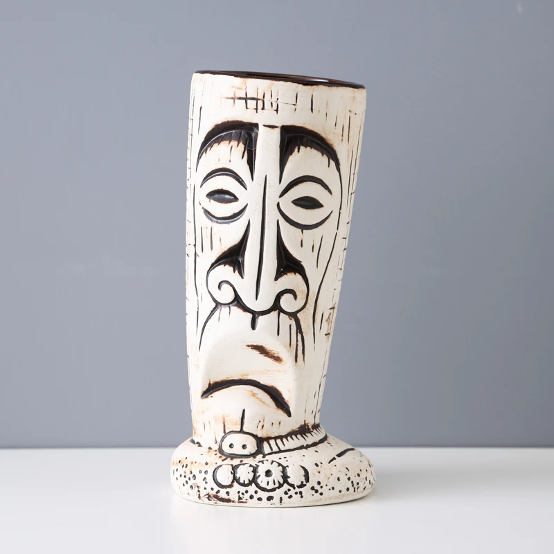Ceramic Tiki Mugs Tiki mugs cocktail set  - large ceramic tiki tumblers - cute exotic cocktail glasses - funny ceramic cups