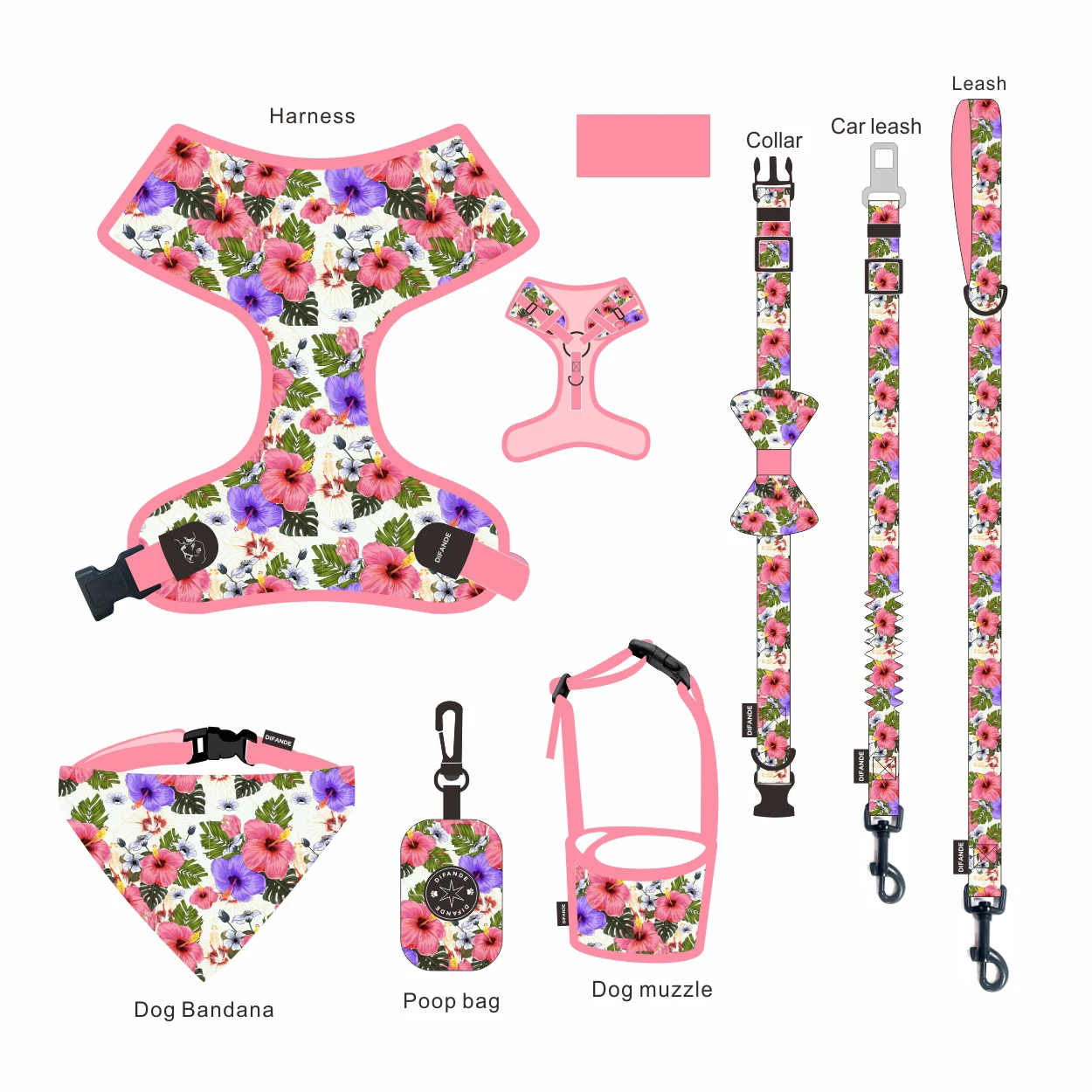 Manufacturers Wholesale Custom Fabric Print Patented Neoprene Reversible Comfort Dog Harness