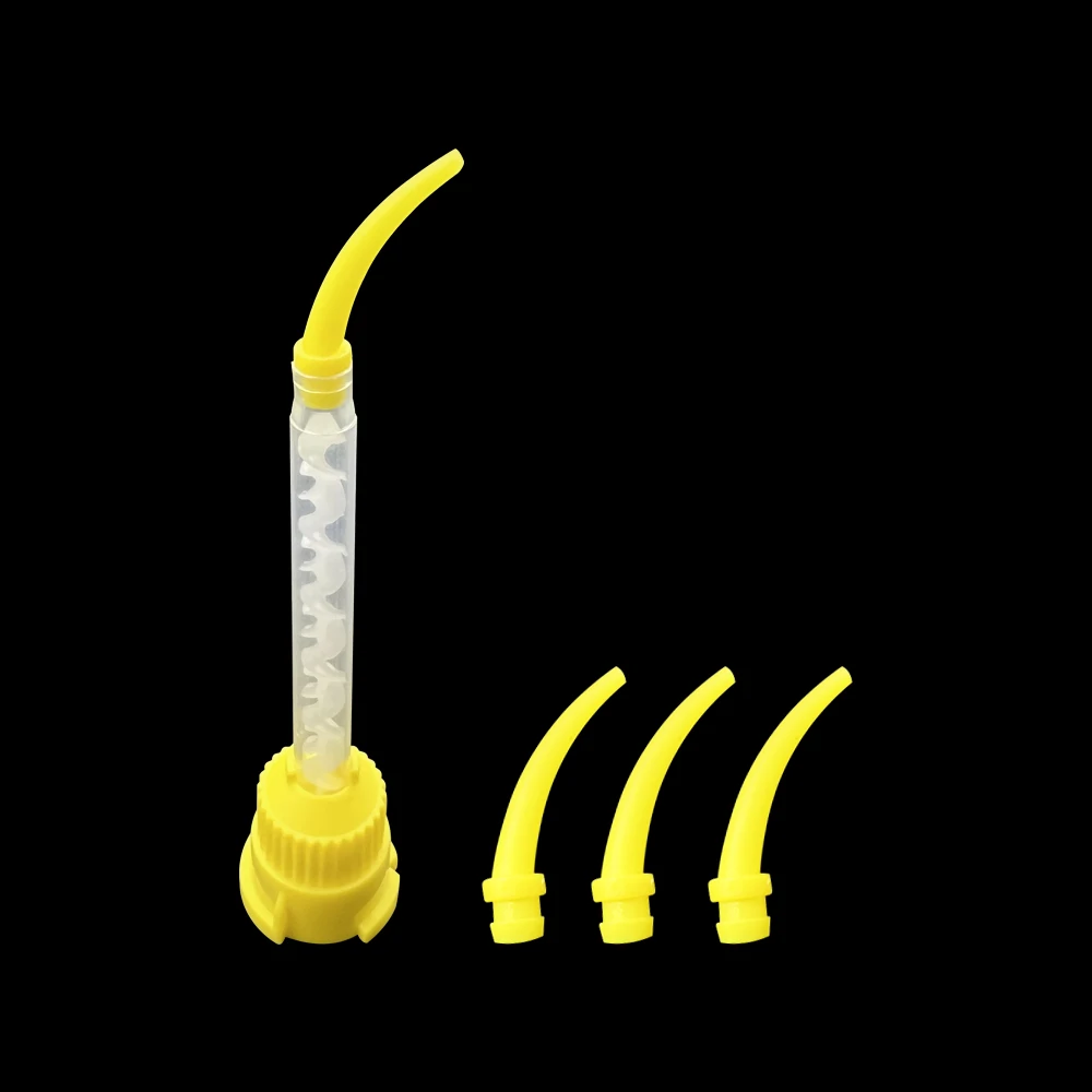 Silicon Dental Impression Material Mixing Tips Yellow Disposable Tube Dentistry Rubber Conveying Mixing Head Nozzle