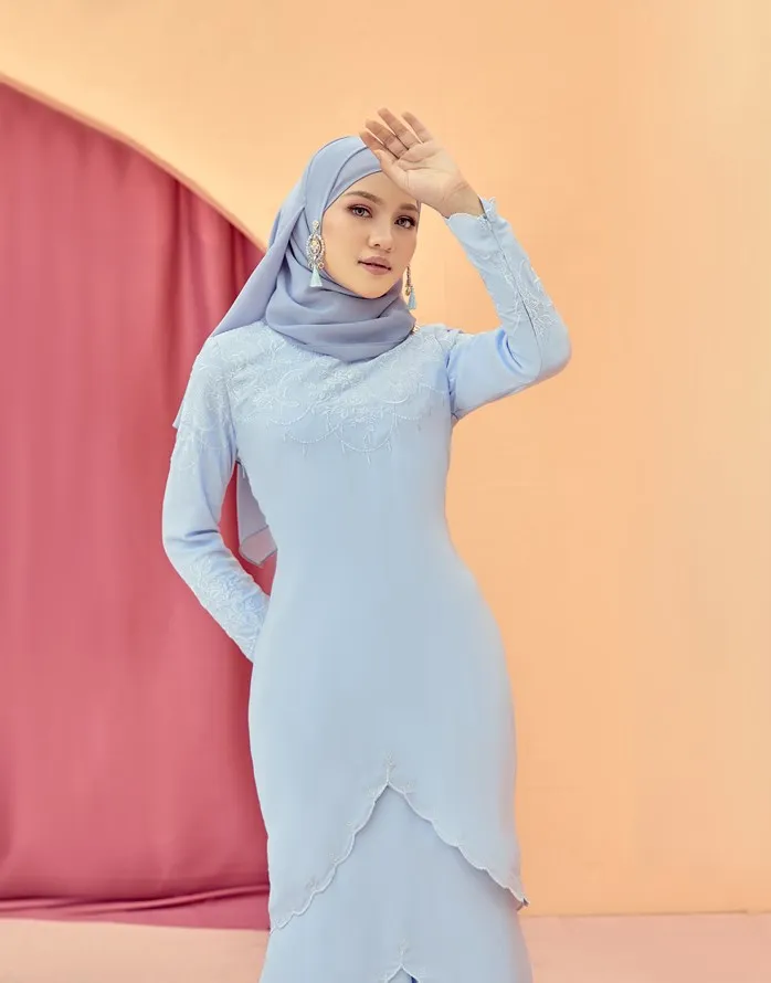 SIPO Eid 2023 Malaysia Solid Color Indonesian Clothing For Women Kebaya Malaysian Moden Plain Casual Linen Baju Kurung Modern