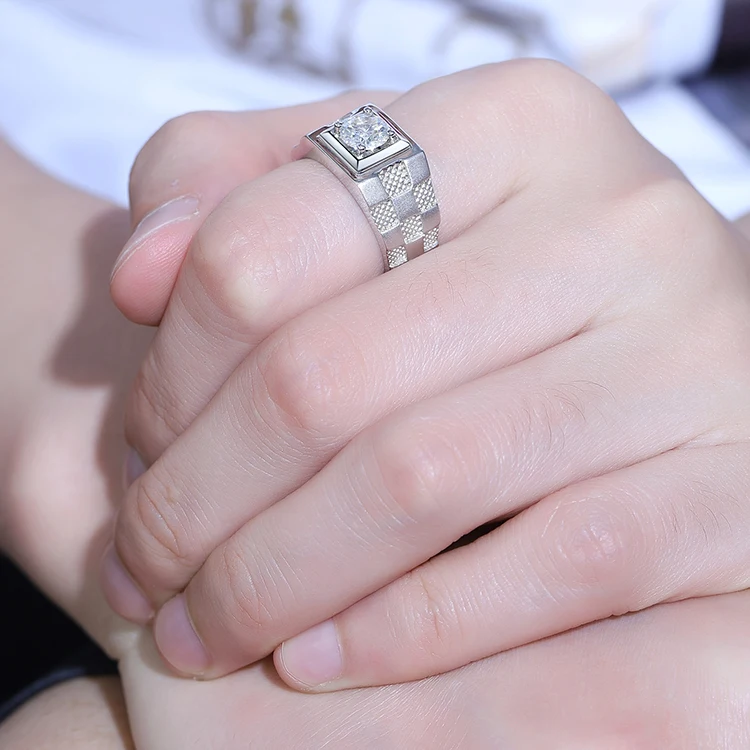 Zhanhao 1CT 6.5MM D VVS Moissanite S925 Pure Silver Engagement Rings Set with certificate For Men