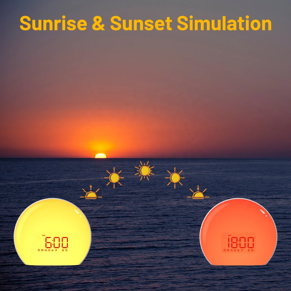 Customized draw simulation alarm clock that wakes you up with light for sleep aid