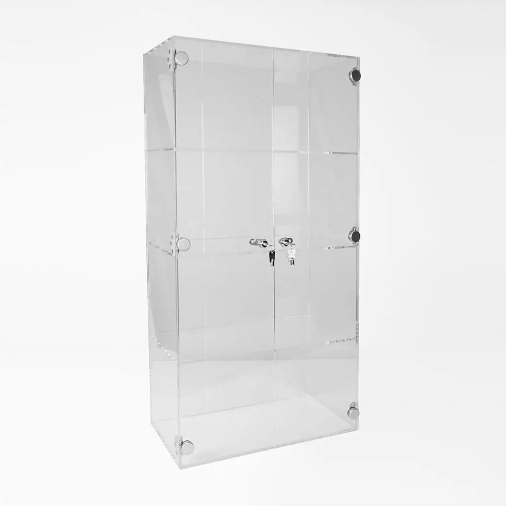 wall mounting acrylic display cabinet case with transparent shelves