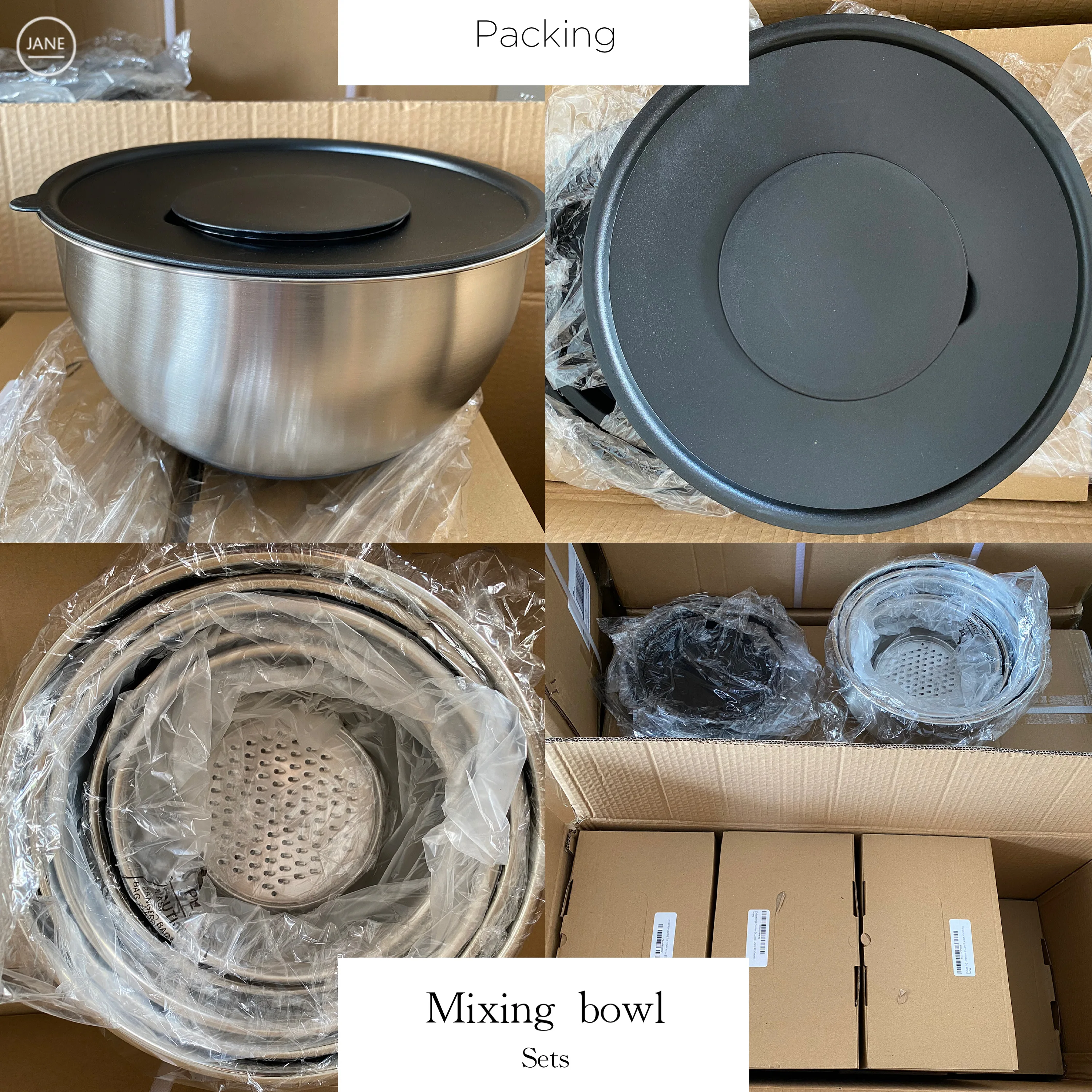  1.5qt/2.0qt/3.0qt/4.0qt/5.0qt таможенной службы миска для смешивания с крышкой на плюшевой подкладке силиконовая подошва измерением