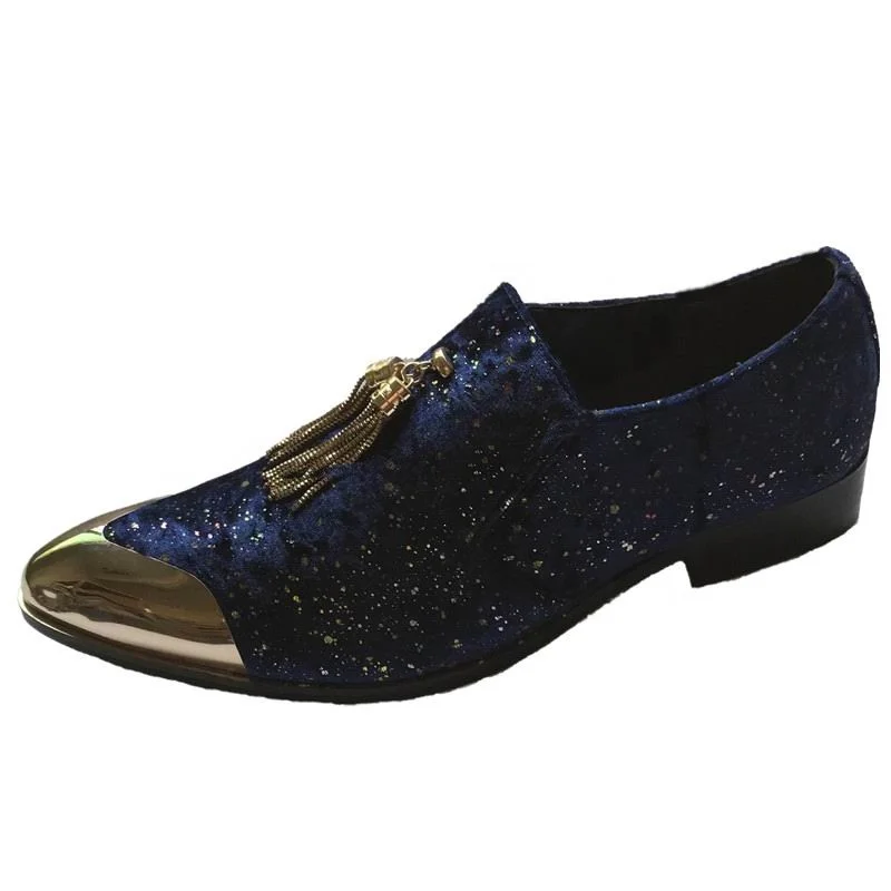 
2020 new mens dress fashion blue velvet shoes 