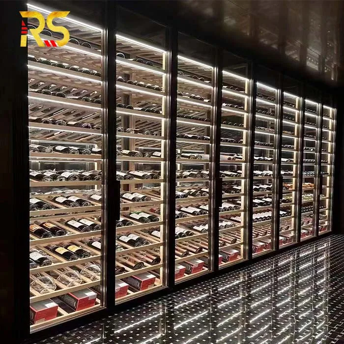 Foshan Risen Stainless Steel Luxury Glass Door Built-In Wine Cabinet Bar Living Room Furniture