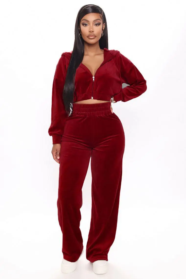 New Fashion Pullover Hoodie Wide Leg Pants Long Sleeve Outfits Flare Pants Winter velvet tracksuits for women 2 piece set