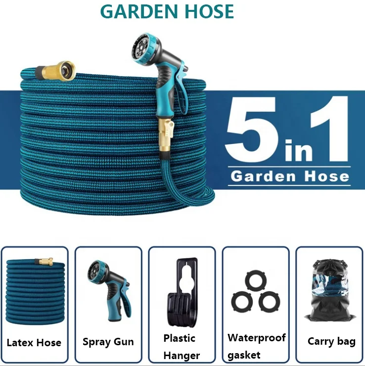 Расширяющийся садовый шланг длиной 50 футов, шланг для воды с 10 функциональными насадками, шланг для воды с твердым фитингом, садовый шланг