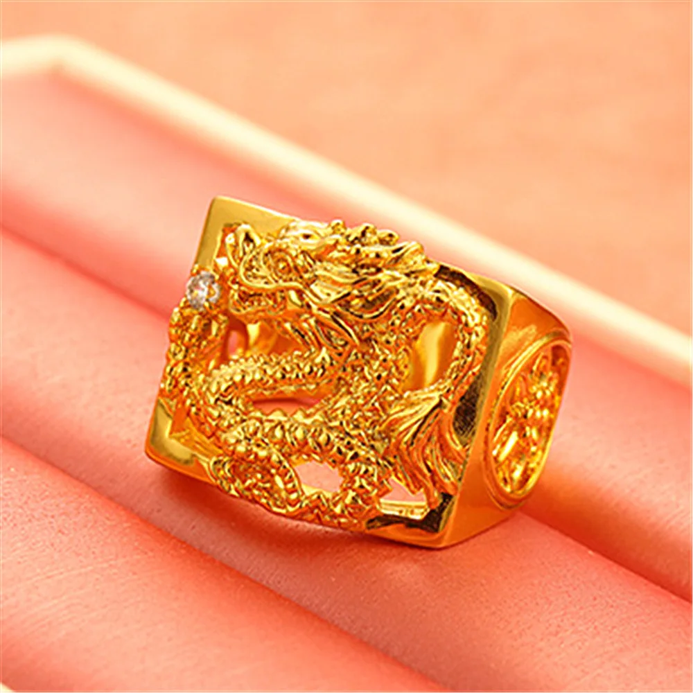 Dubai Gold Rings Chinese Dragon 24k Gold Plated Rings for Mens Jewelry