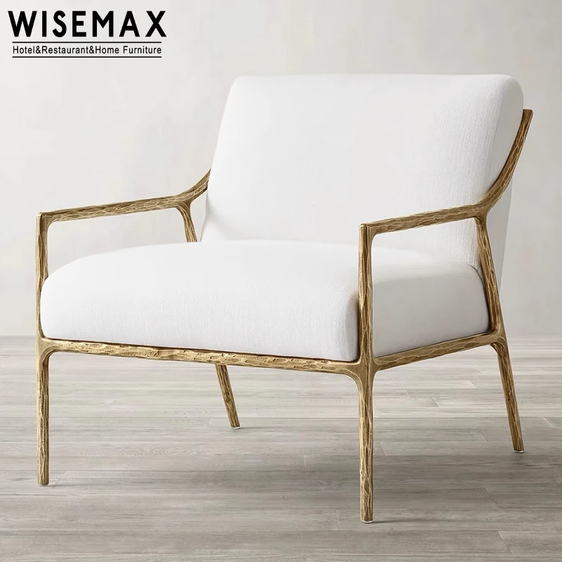 WISEMAX мебель высокого качества современный винтажный медный железный каркас отель элегантный вощеный Кожаный Мягкий тканевый удобный стул для отдыха
