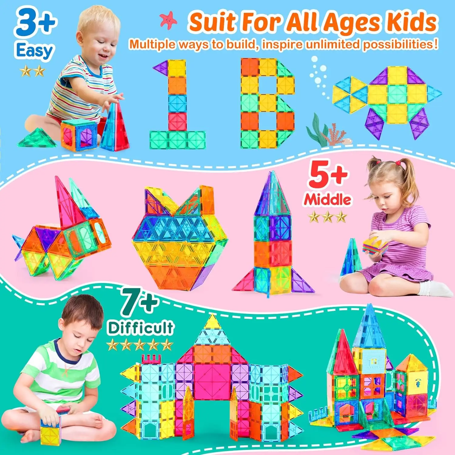 100pcs/box Educational Magnetic Toys 3D Magnetic Tiles for kids magnetic building blocks