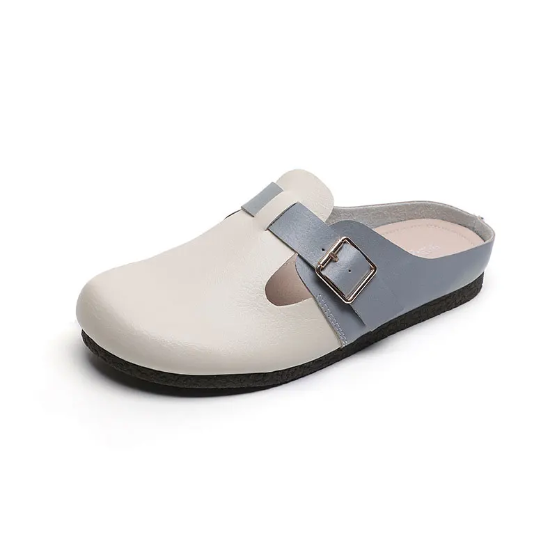 Xinzirain Custom Fashionable Thong Wood PU Leather Cork Sandal Sole Slippers Summer Flat Shoes Wholesale Buckles Clogs Mules