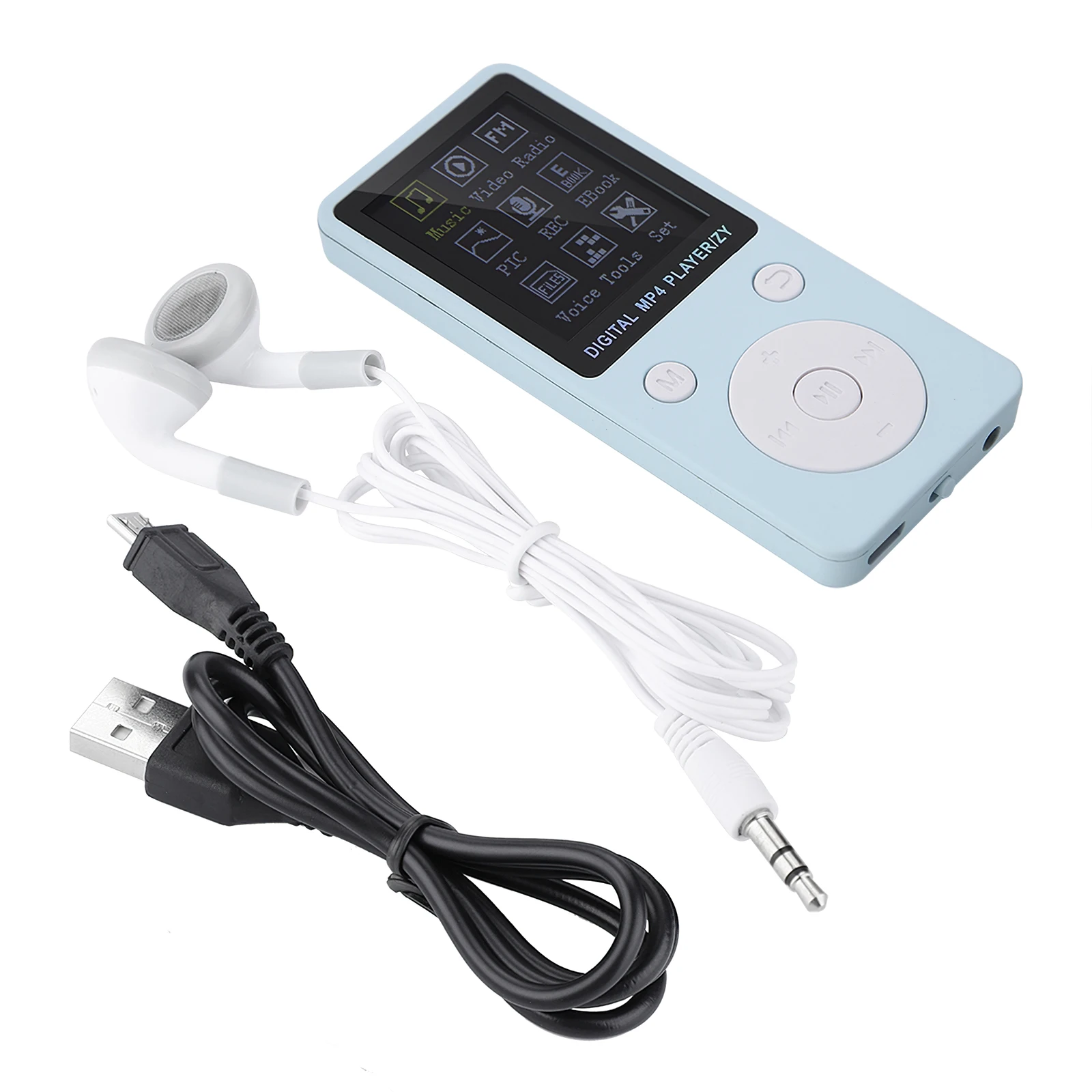 MP4 Player Portable Digital Screen Music Player with Earphones Supporting Music Video Radio Recording E-Book for Home Office