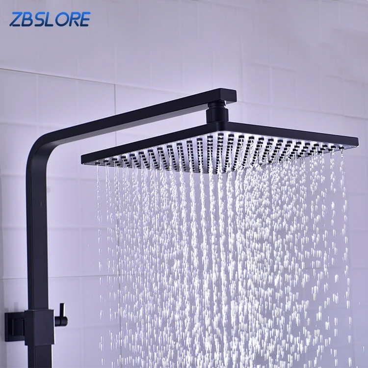 Exposed Install Shower Bar System Adjustable Matte Black Bath Shower Faucet Set With Tub Spout