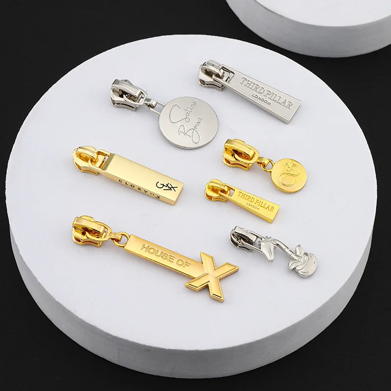 2023 fashion style Garment Metal Zipper Pull with Custom Logo Do Your Own Brand Leather Zipper Pull Leather